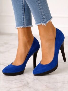 N.Y.L.A. Blue Suede Pointed-Toe Stiletto Heels – Size 6.5 – Classic Pump